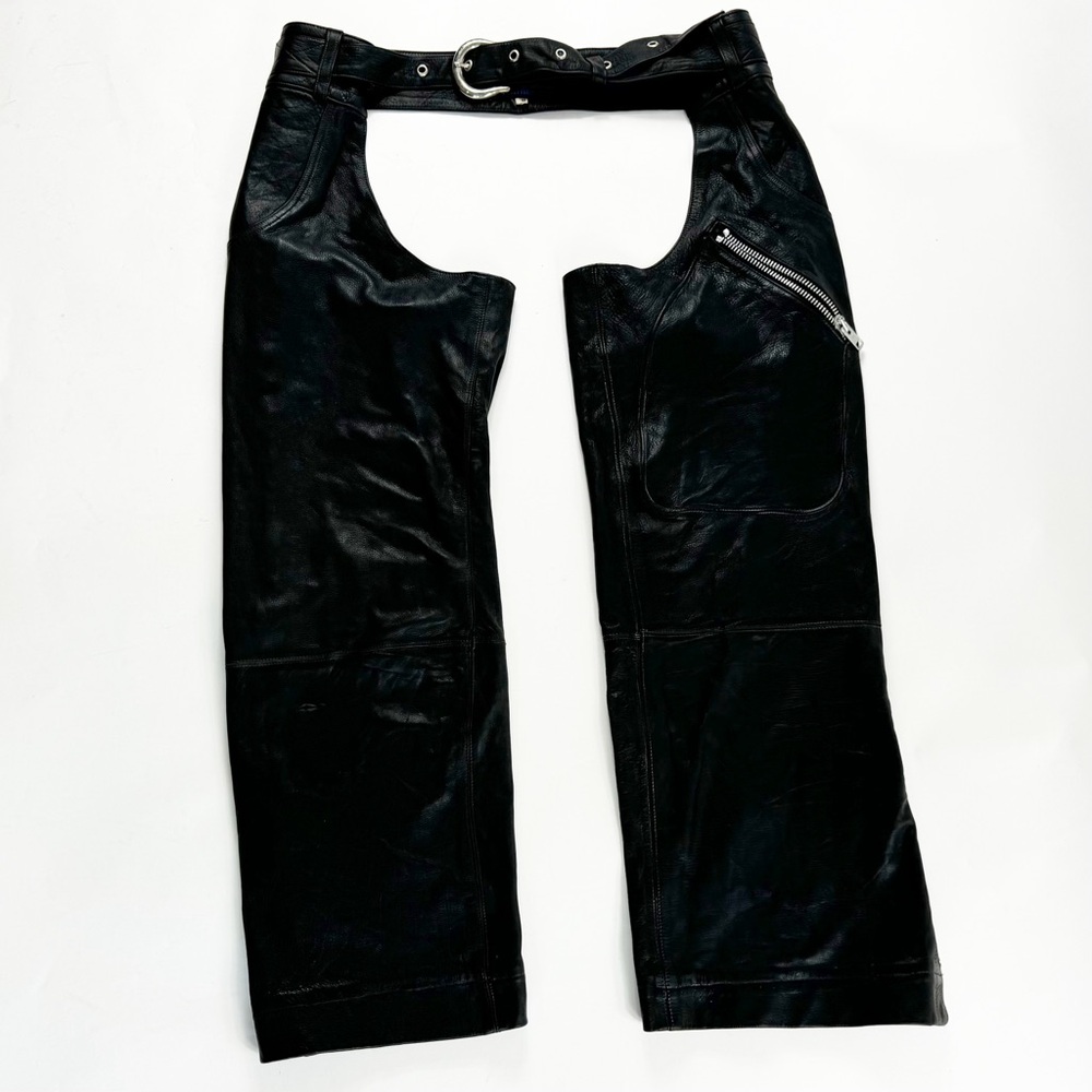 🪩 141. UNISEX 38 Black Leather Chaps BLUE IGUANA LEATHER